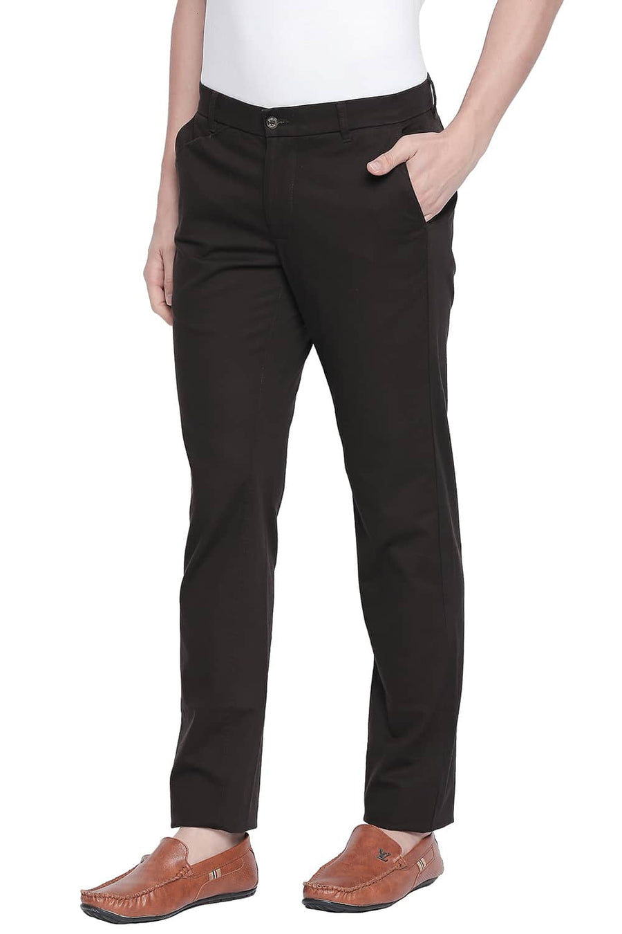 BASICS TAPERED FIT LICORICE STRETCH TROUSER