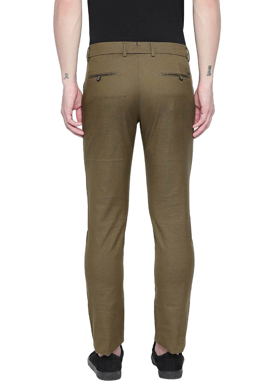 BASICS TAPERED FIT MILITARY OLIVE STRETCH TROUSER