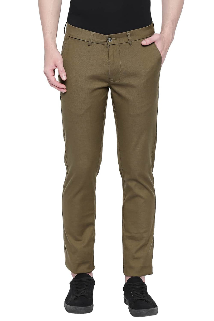 BASICS TAPERED FIT MILITARY OLIVE STRETCH TROUSER