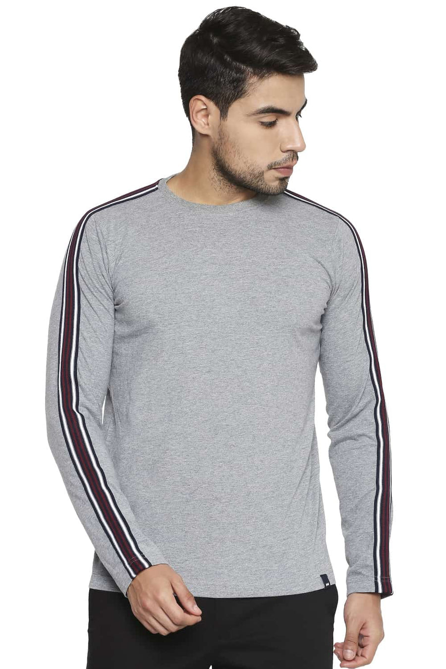 BASICS MUSCLE FIT HEATHER GREY CREW NECK T SHIRT