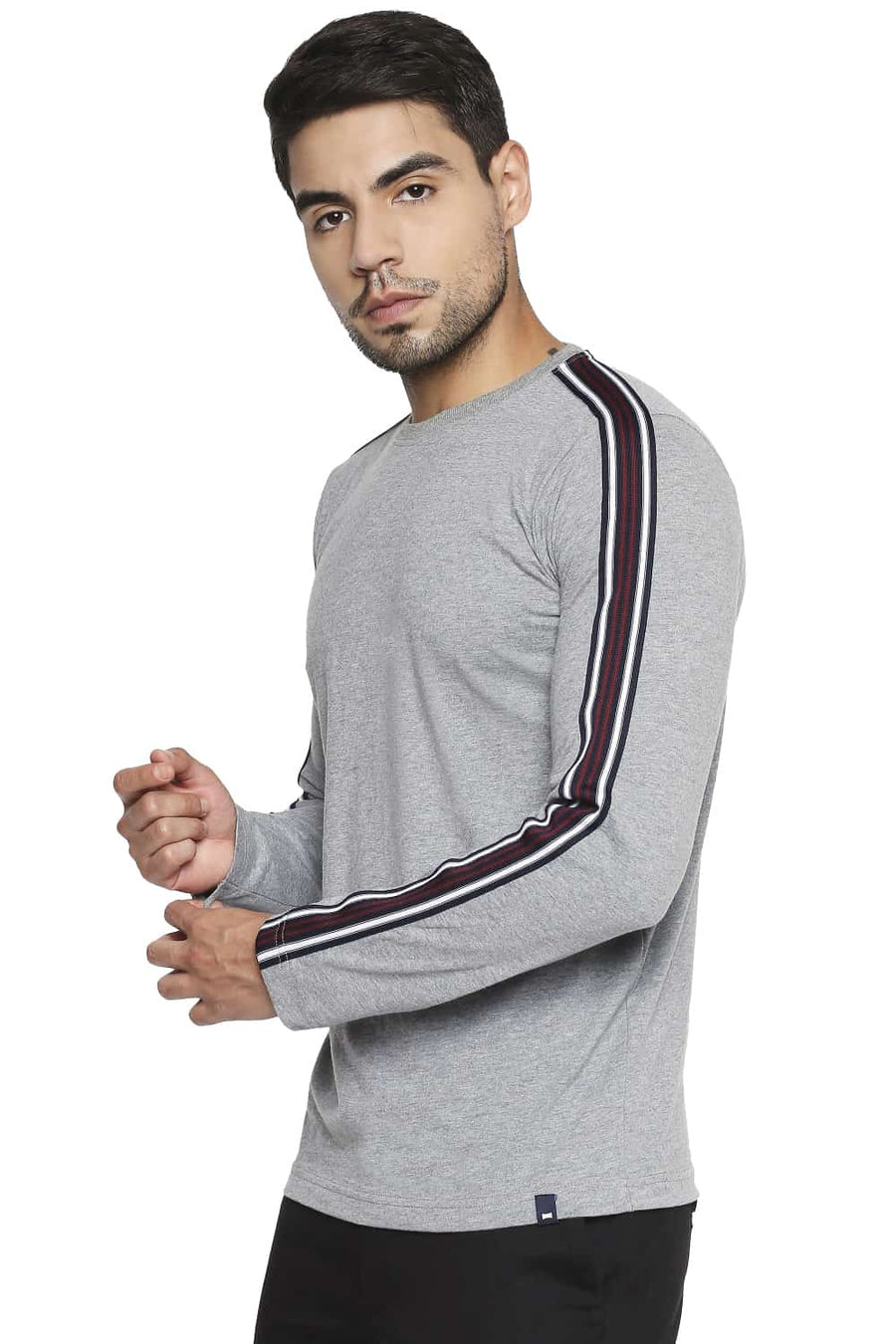 BASICS MUSCLE FIT HEATHER GREY CREW NECK T SHIRT