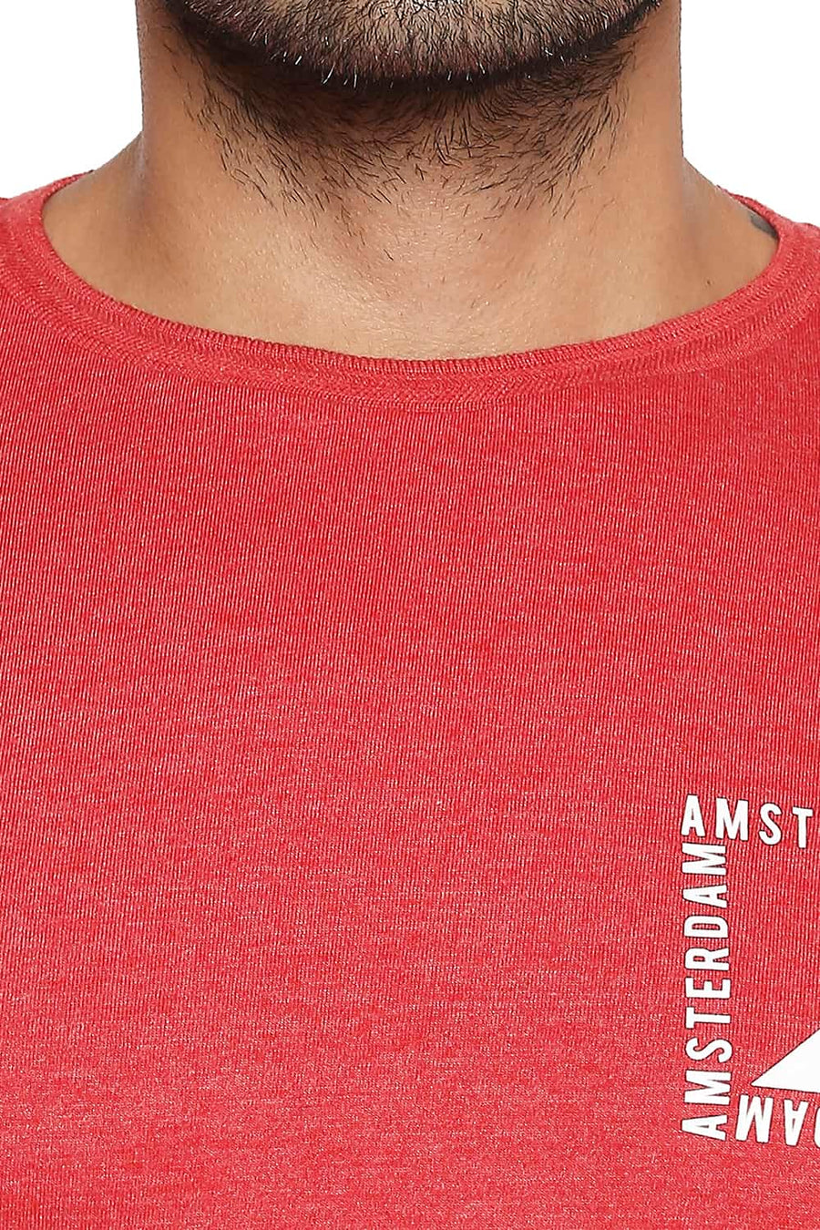 BASICS MUSCLE FIT SALSA HEATHER CREW NECK T SHIRT
