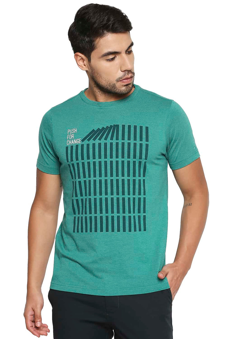 BASICS MUSCLE FIT ULTRAMARINE GREEN CREW NECK T SHIRT