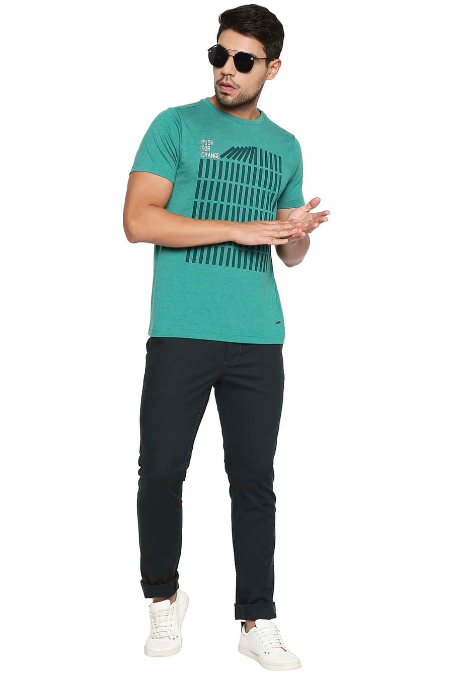 BASICS MUSCLE FIT ULTRAMARINE GREEN CREW NECK T SHIRT