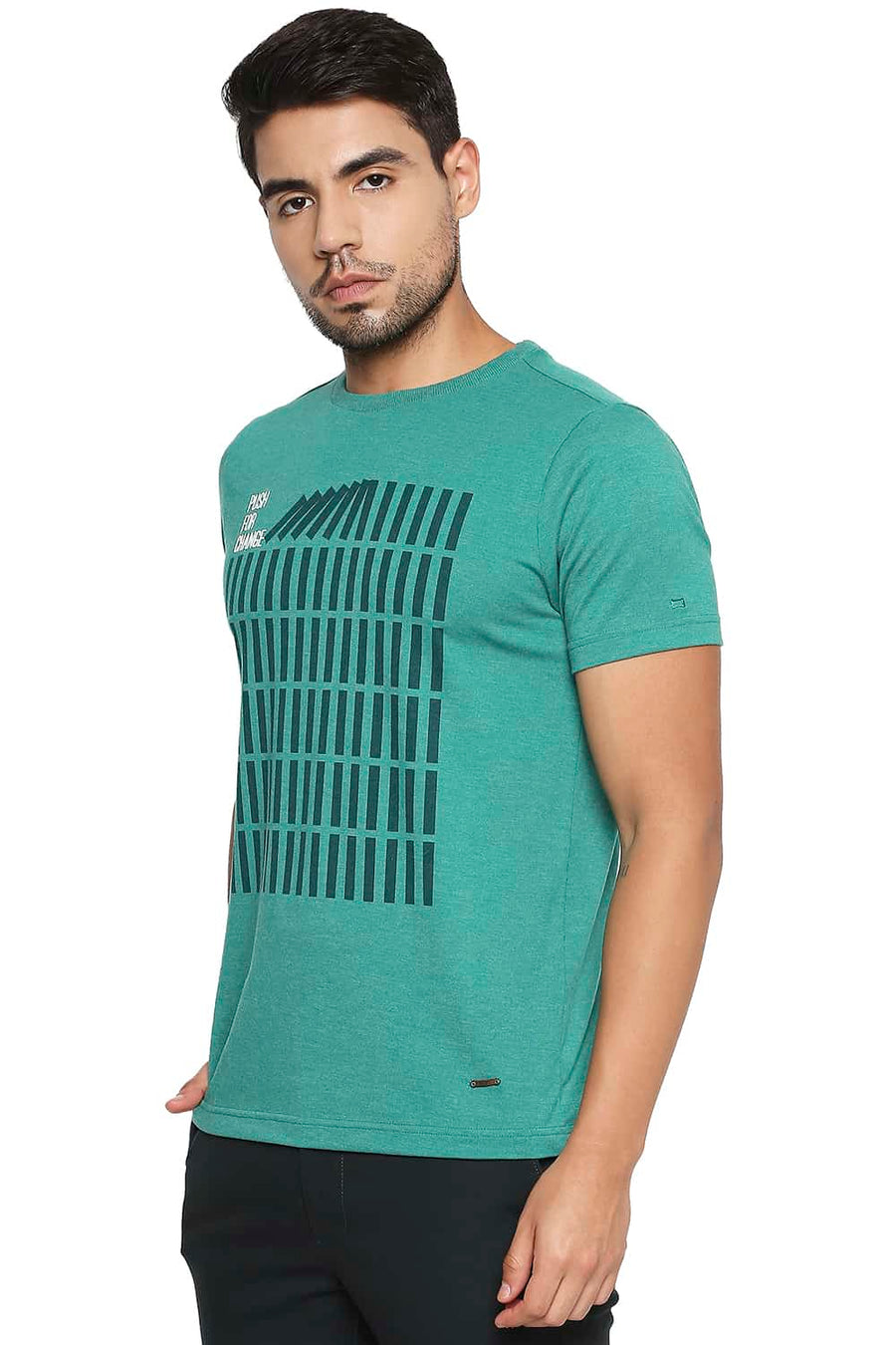 BASICS MUSCLE FIT ULTRAMARINE GREEN CREW NECK T SHIRT
