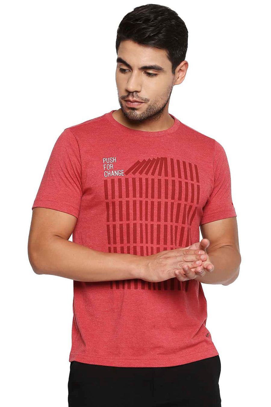 BASICS MUSCLE FIT LIPSTICK RED CREW NECK T SHIRT