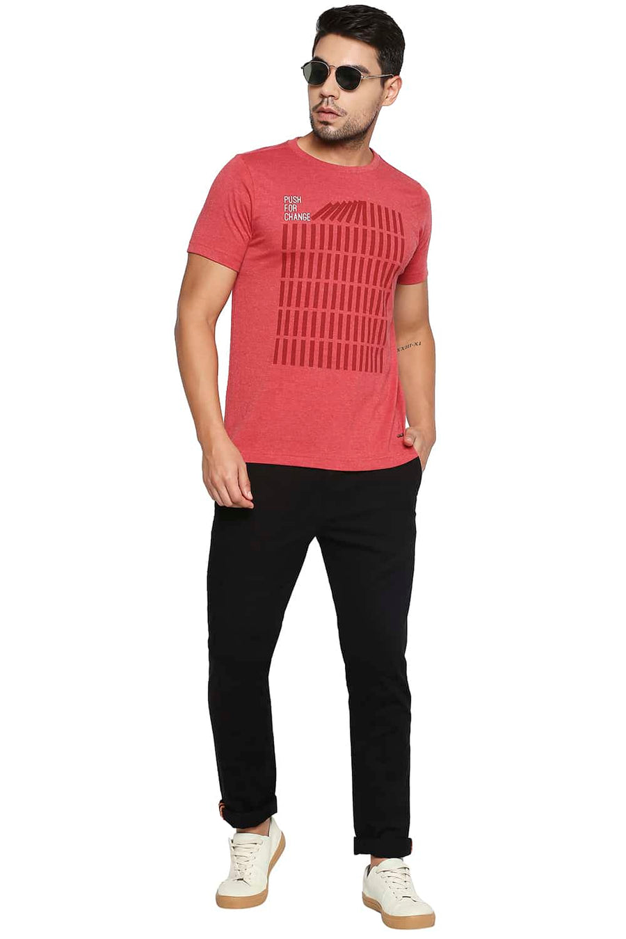 BASICS MUSCLE FIT LIPSTICK RED CREW NECK T SHIRT