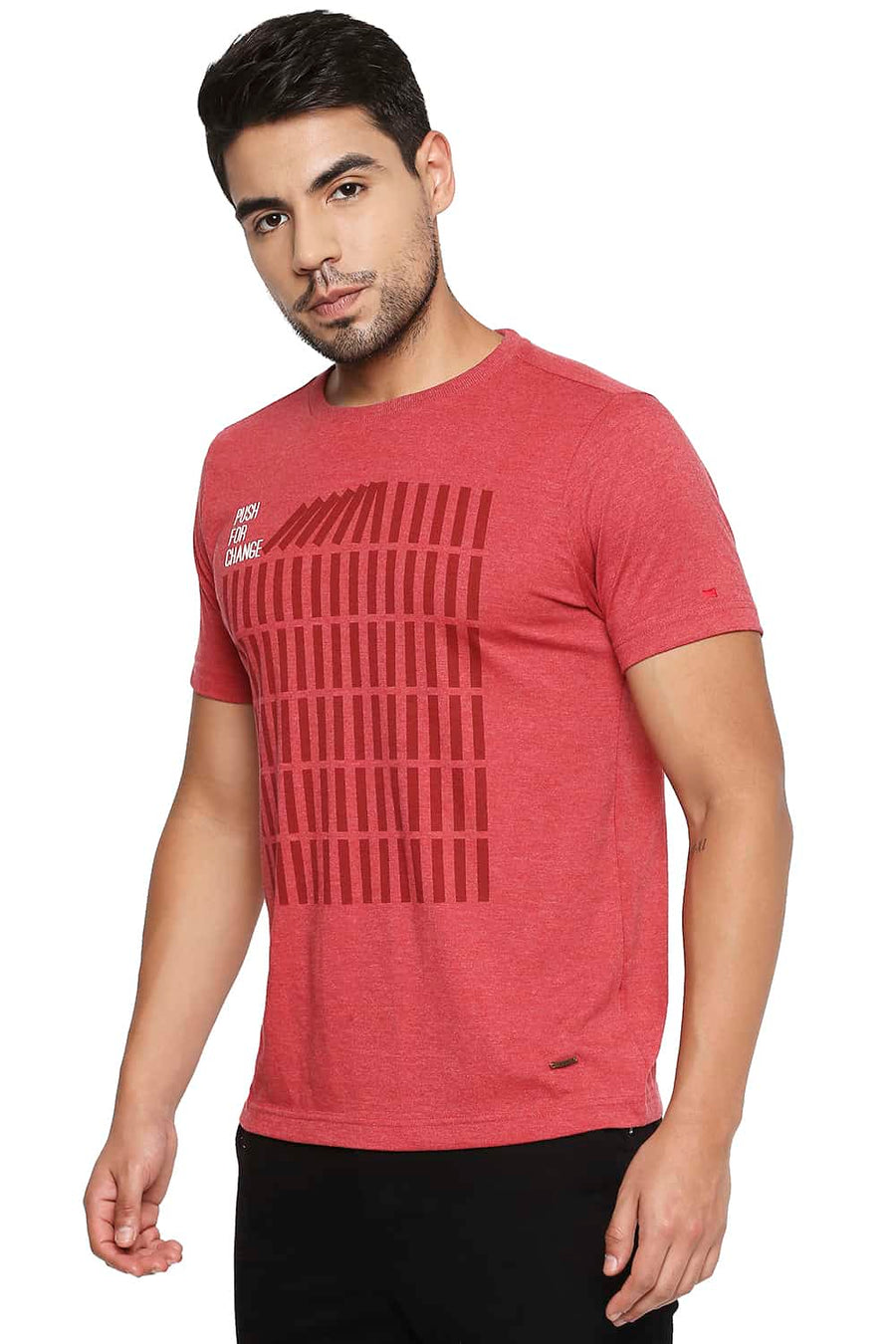 BASICS MUSCLE FIT LIPSTICK RED CREW NECK T SHIRT