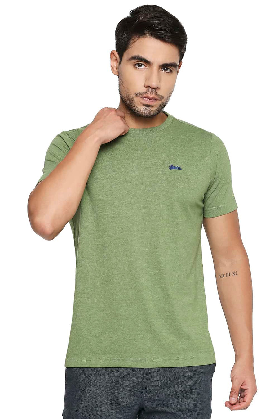 BASICS MUSCLE FIT CACTUS CREW NECK T SHIRT