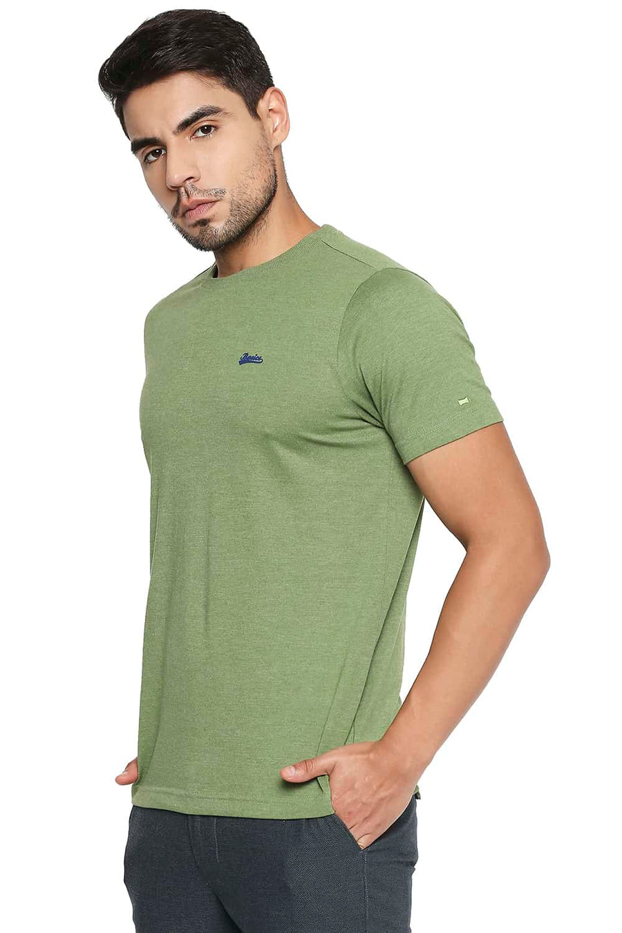 BASICS MUSCLE FIT CACTUS CREW NECK T SHIRT