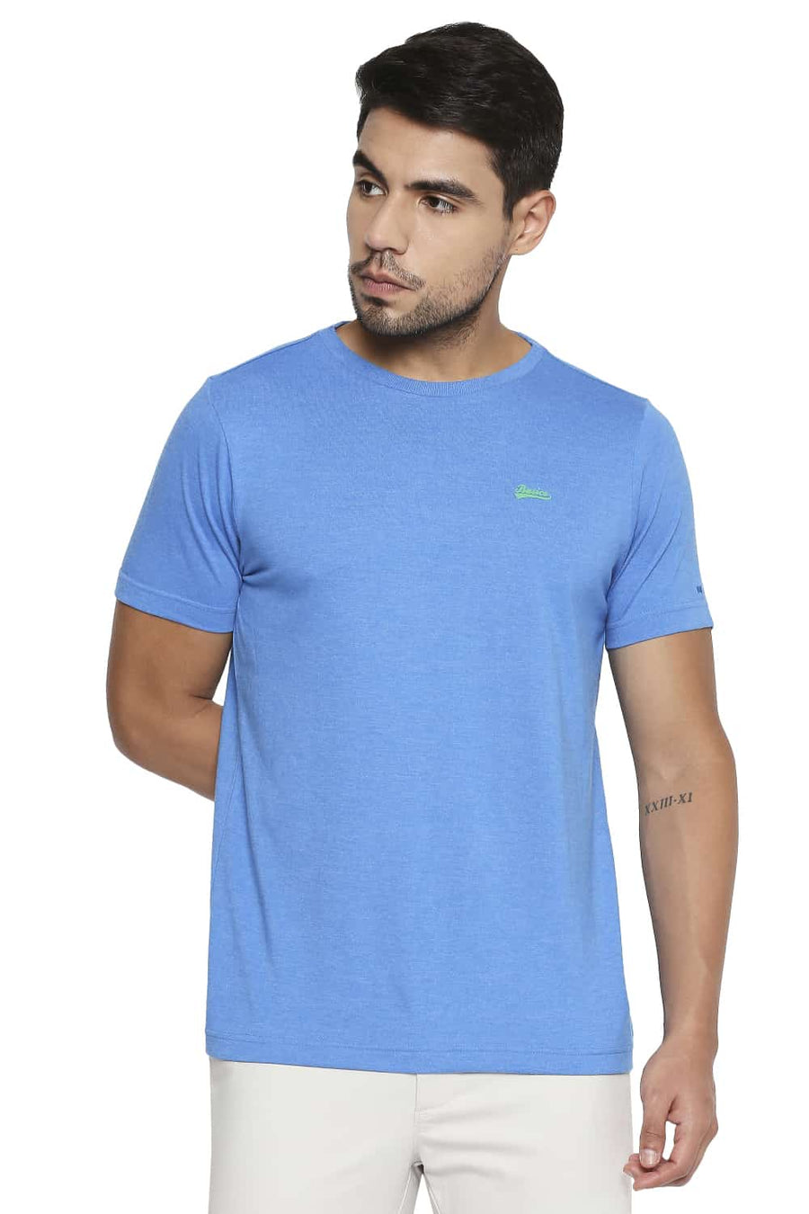BASICS MUSCLE FIT DIRECTOIRE BLUE CREW NECK T SHIRT