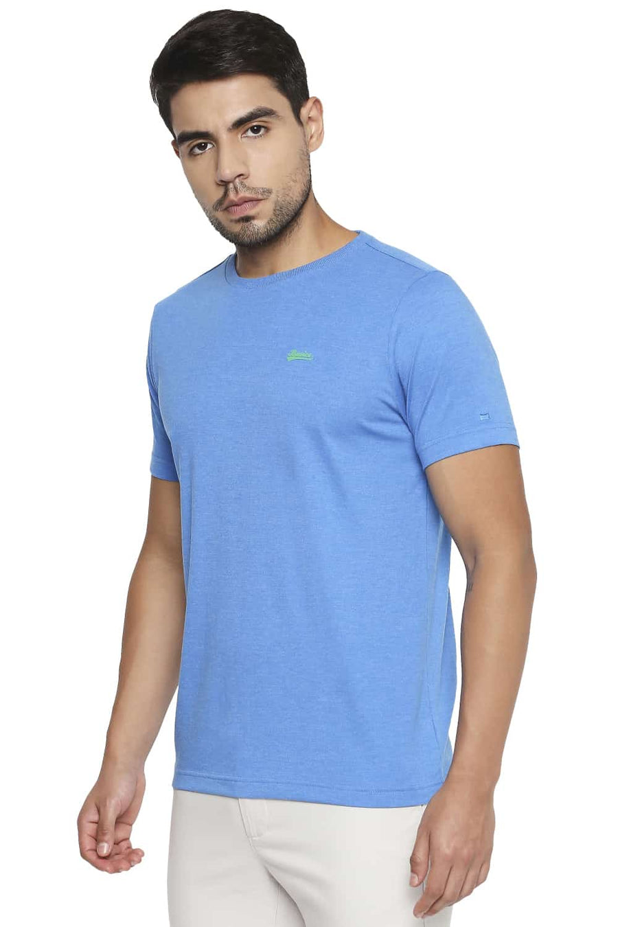 BASICS MUSCLE FIT DIRECTOIRE BLUE CREW NECK T SHIRT