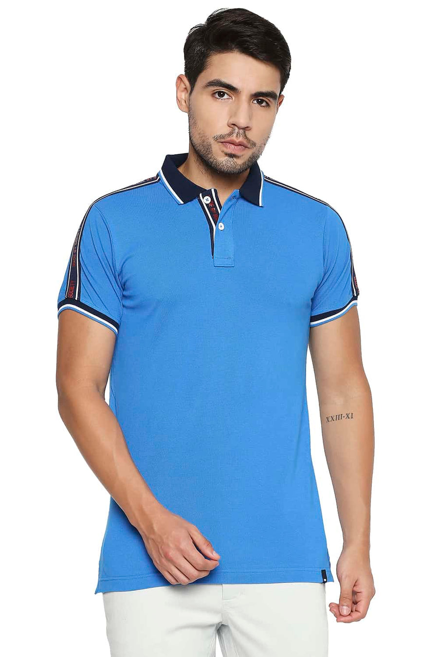 BASICS MUSCLE FIT DIRECTOIRE BLUE POLO T SHIRT