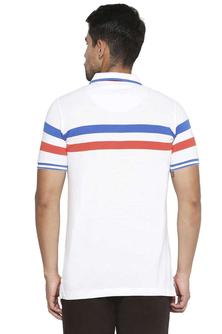 BASICS MUSCLE FIT BRIGHT WHITE ENGINEERED STRIPE POLO T SHIRT