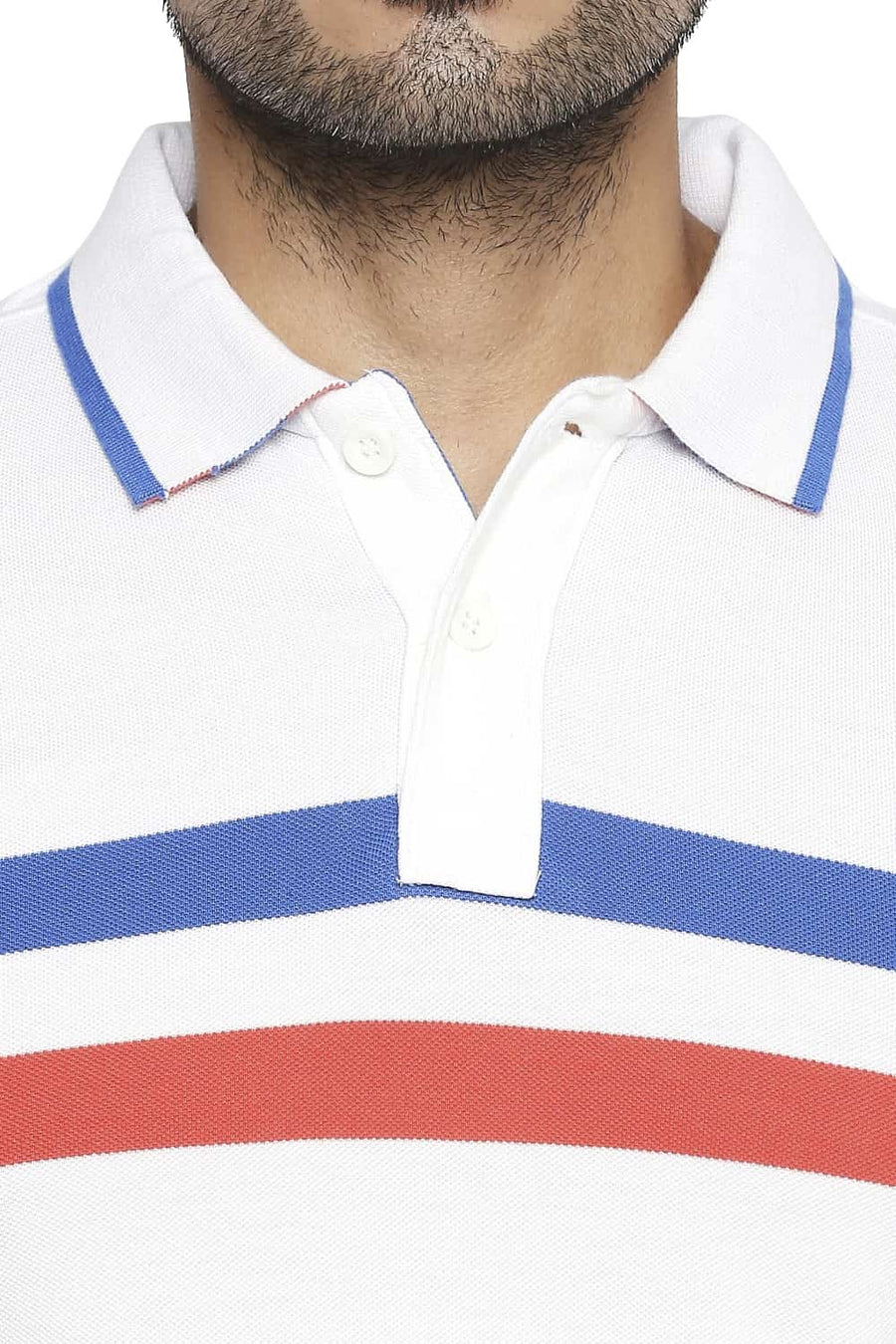 BASICS MUSCLE FIT BRIGHT WHITE ENGINEERED STRIPE POLO T SHIRT