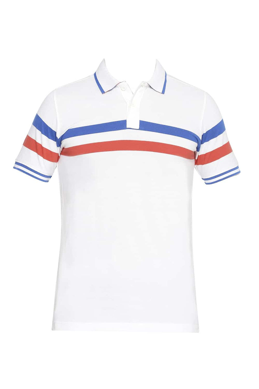 BASICS MUSCLE FIT BRIGHT WHITE ENGINEERED STRIPE POLO T SHIRT
