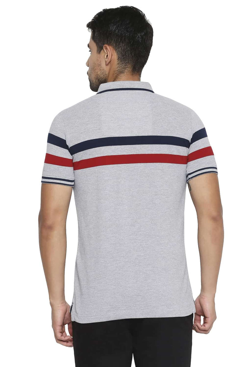 BASICS MUSCLE FIT ENGINEERED STRIPE POLO T SHIRT