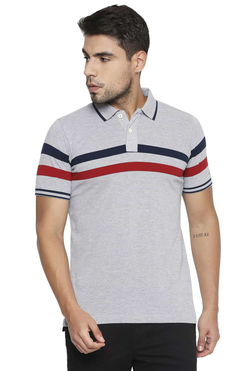 BASICS MUSCLE FIT ENGINEERED STRIPE POLO T SHIRT