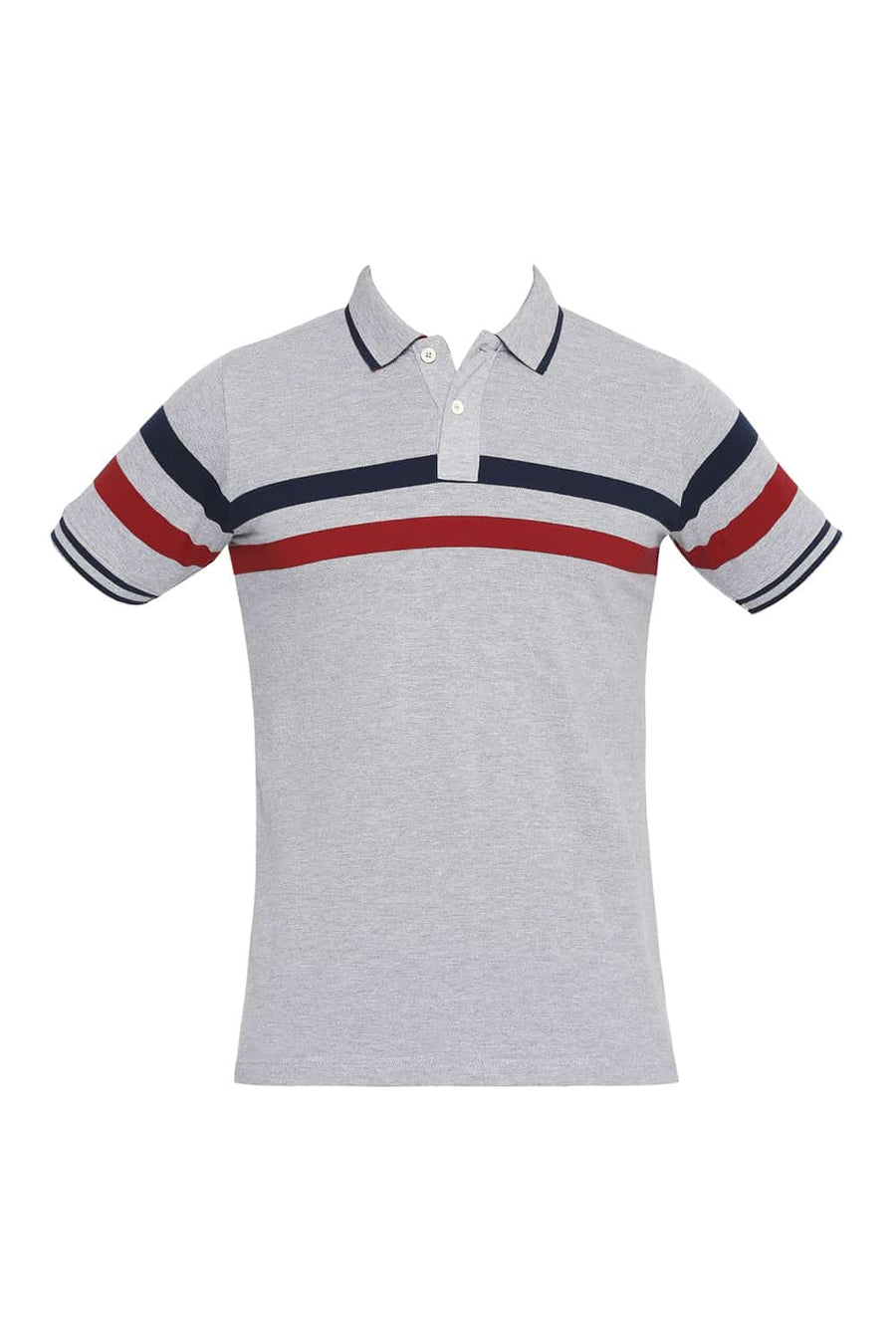 BASICS MUSCLE FIT HEATHER GREY ENGINEERED STRIPE POLO T SHIRT