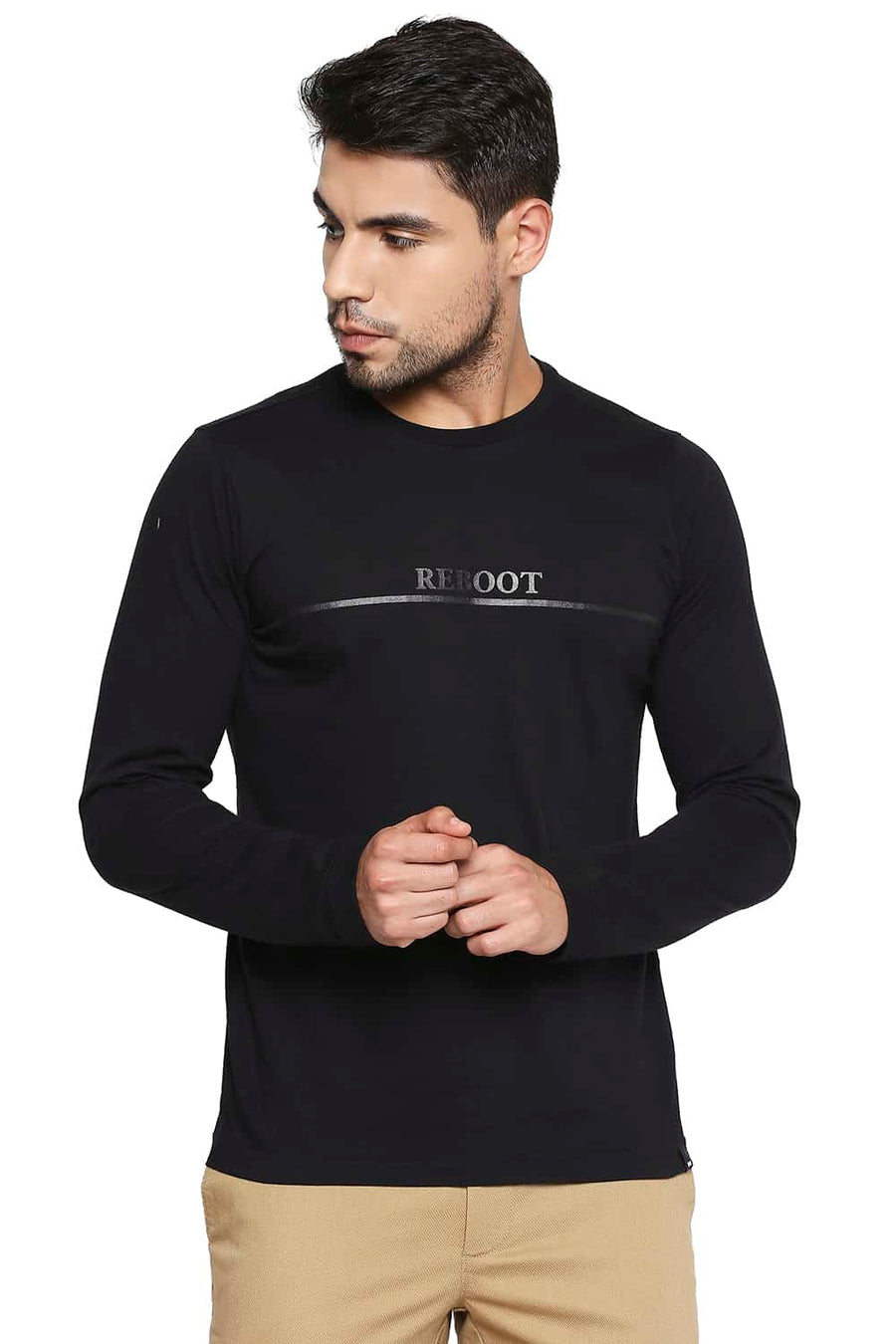BASICS MUSCLE FIT JET BLACK CREW NECK T SHIRT
