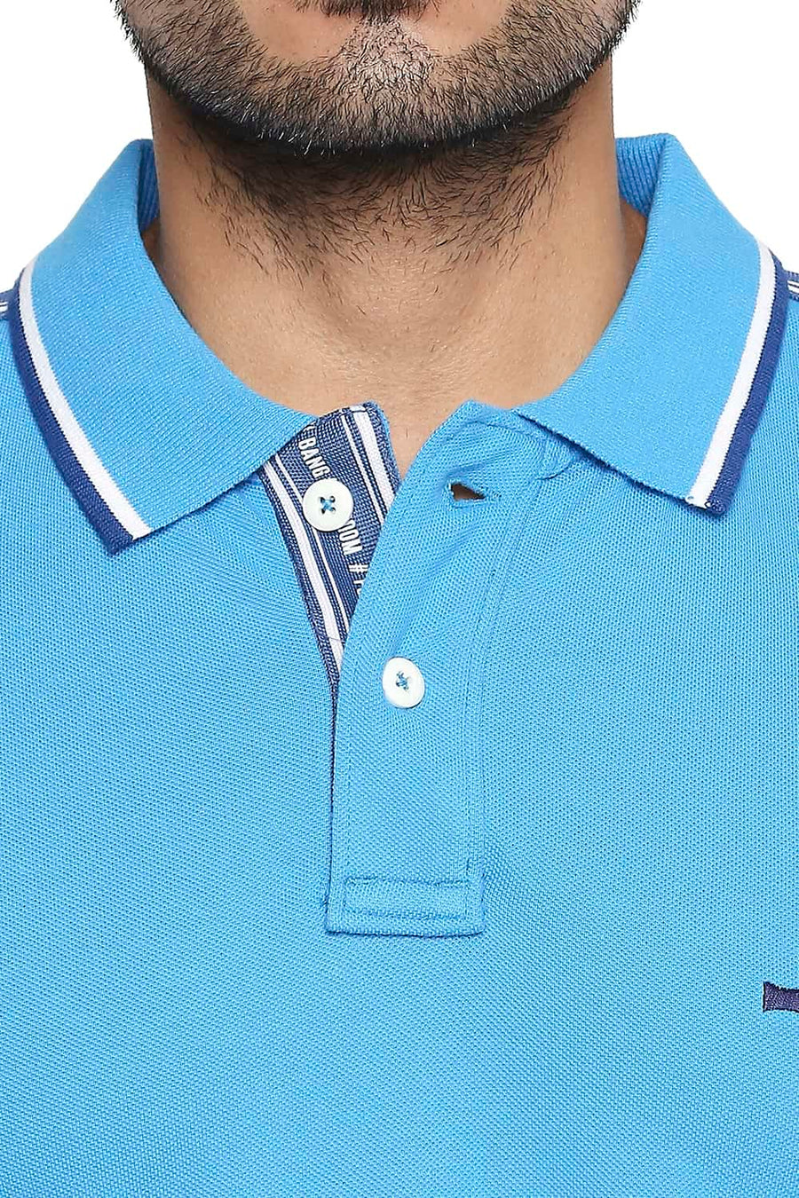 BASICS MUSCLE FIT MALIBU BLUE POLO T SHIRT