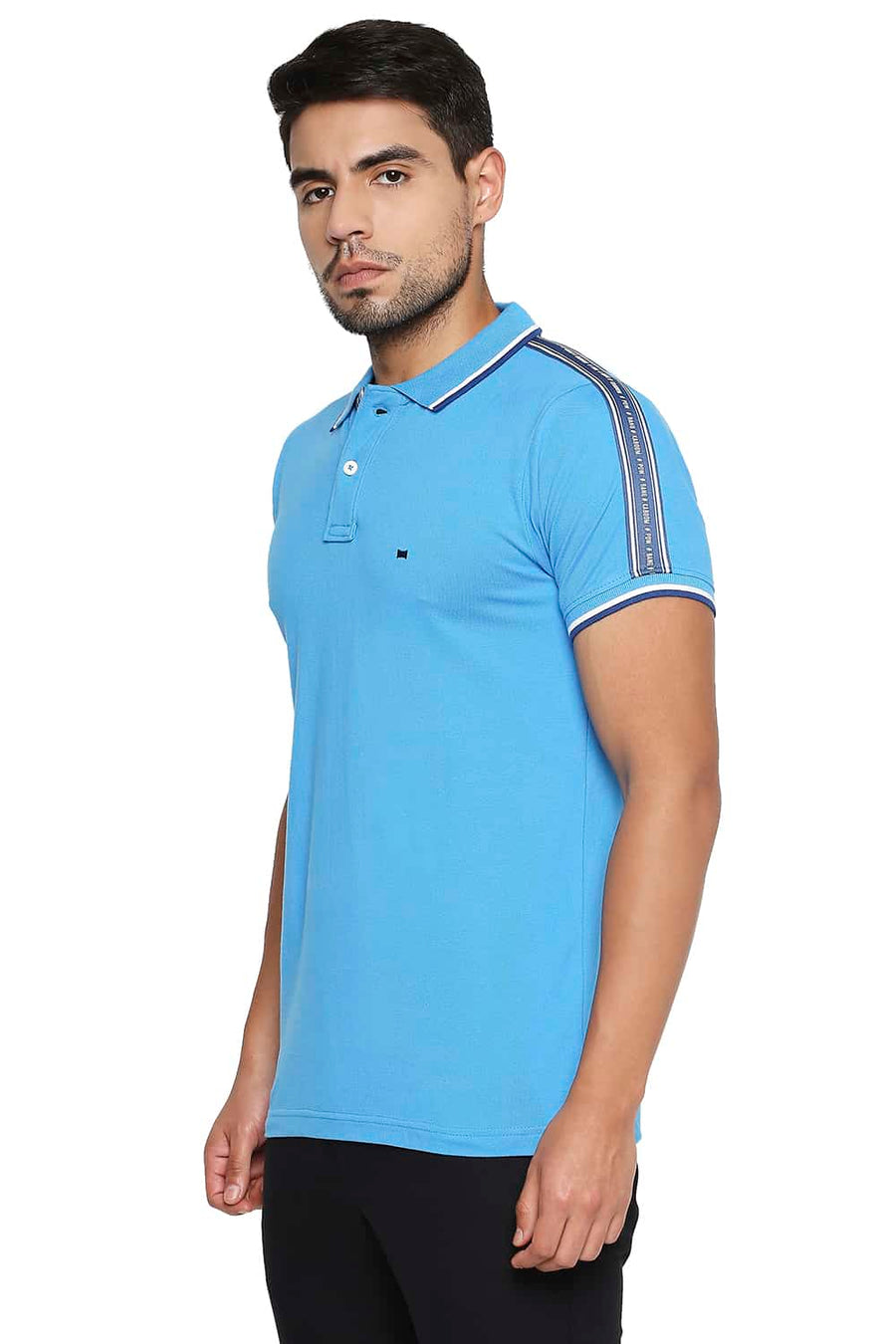 BASICS MUSCLE FIT MALIBU BLUE POLO T SHIRT