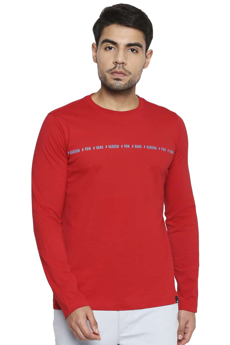 BASICS MUSCLE FIT RACING RED CREW NECK T SHIRT