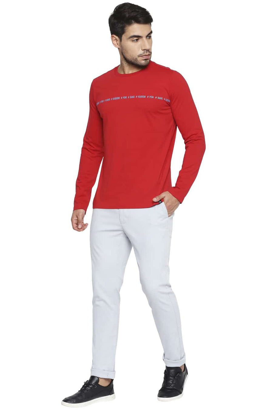 BASICS MUSCLE FIT RACING RED CREW NECK T SHIRT