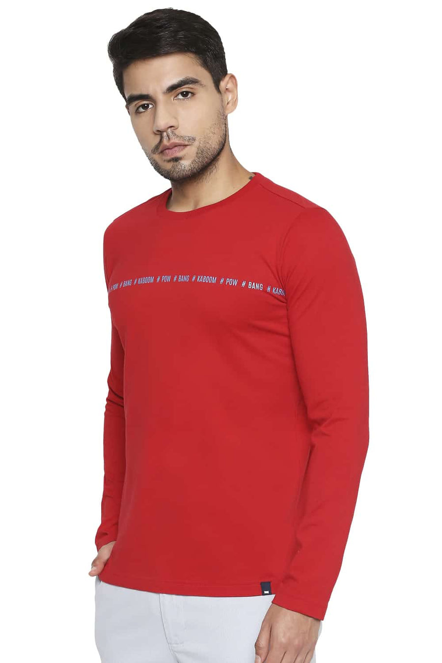 BASICS MUSCLE FIT RACING RED CREW NECK T SHIRT