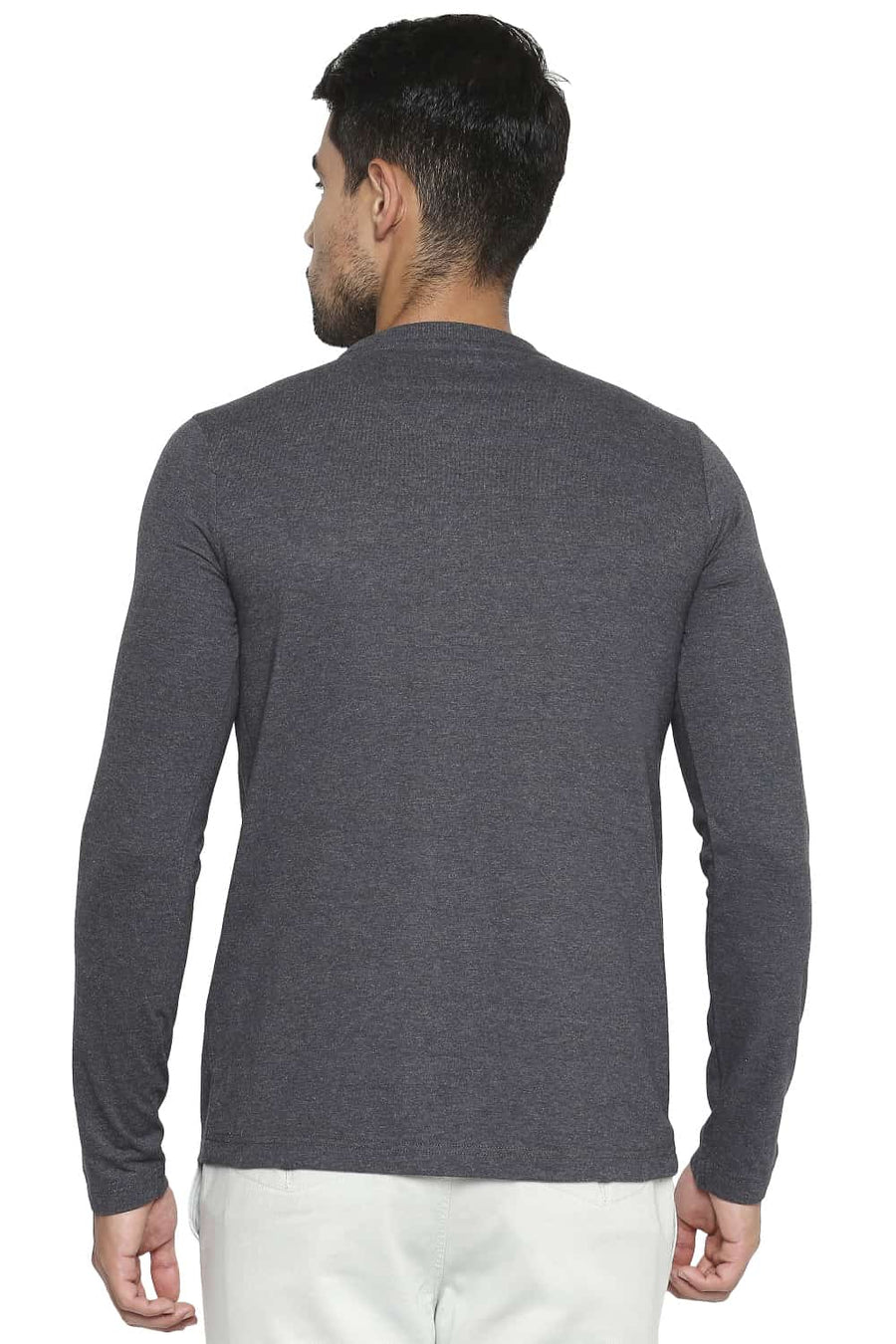 BASICS MUSCLE FIT CHARCOAL HEATHER CREW NECK T SHIRT