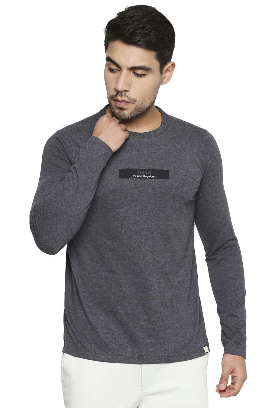 BASICS MUSCLE FIT CHARCOAL HEATHER CREW NECK T SHIRT