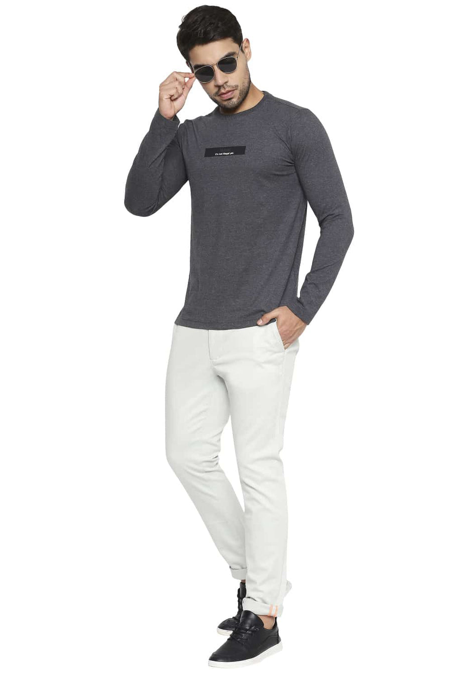 BASICS MUSCLE FIT CHARCOAL HEATHER CREW NECK T SHIRT