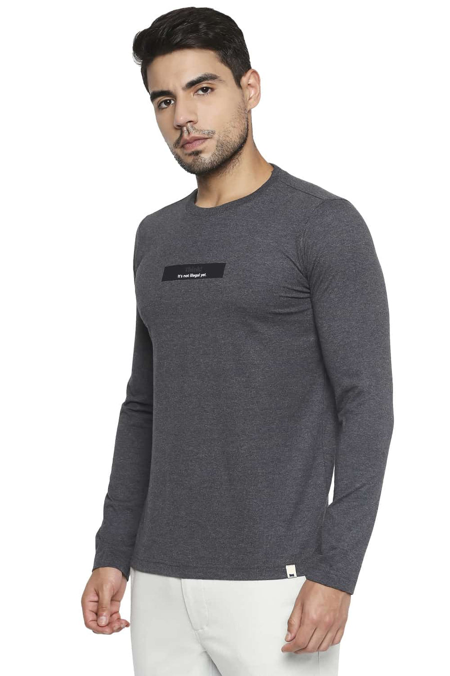 BASICS MUSCLE FIT CHARCOAL HEATHER CREW NECK T SHIRT