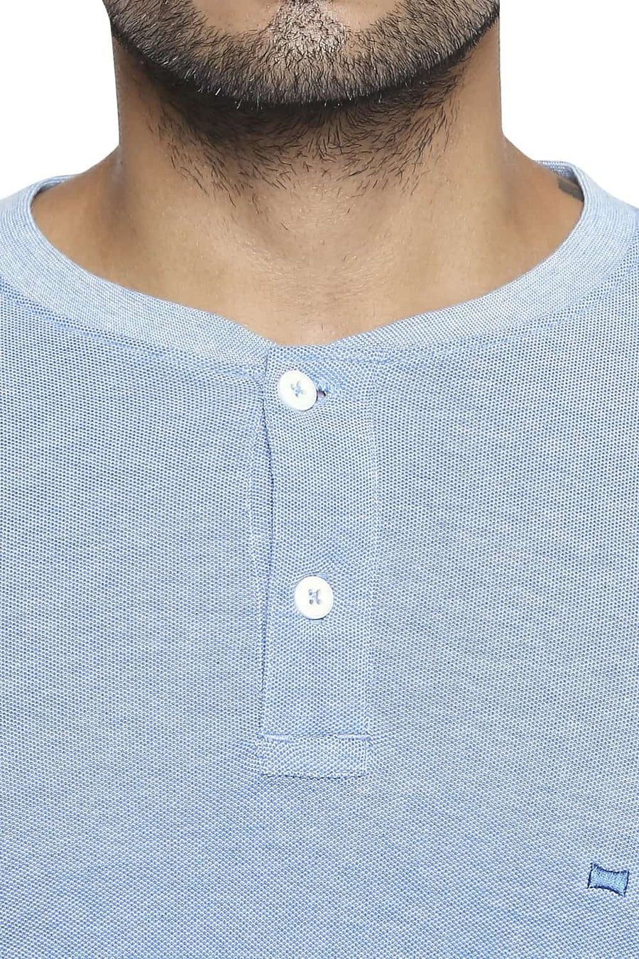 BASICS MUSCLE FIT FRENCH BLUE HENLEY T SHIRT