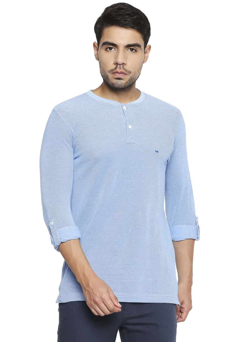 BASICS MUSCLE FIT FRENCH BLUE HENLEY T SHIRT