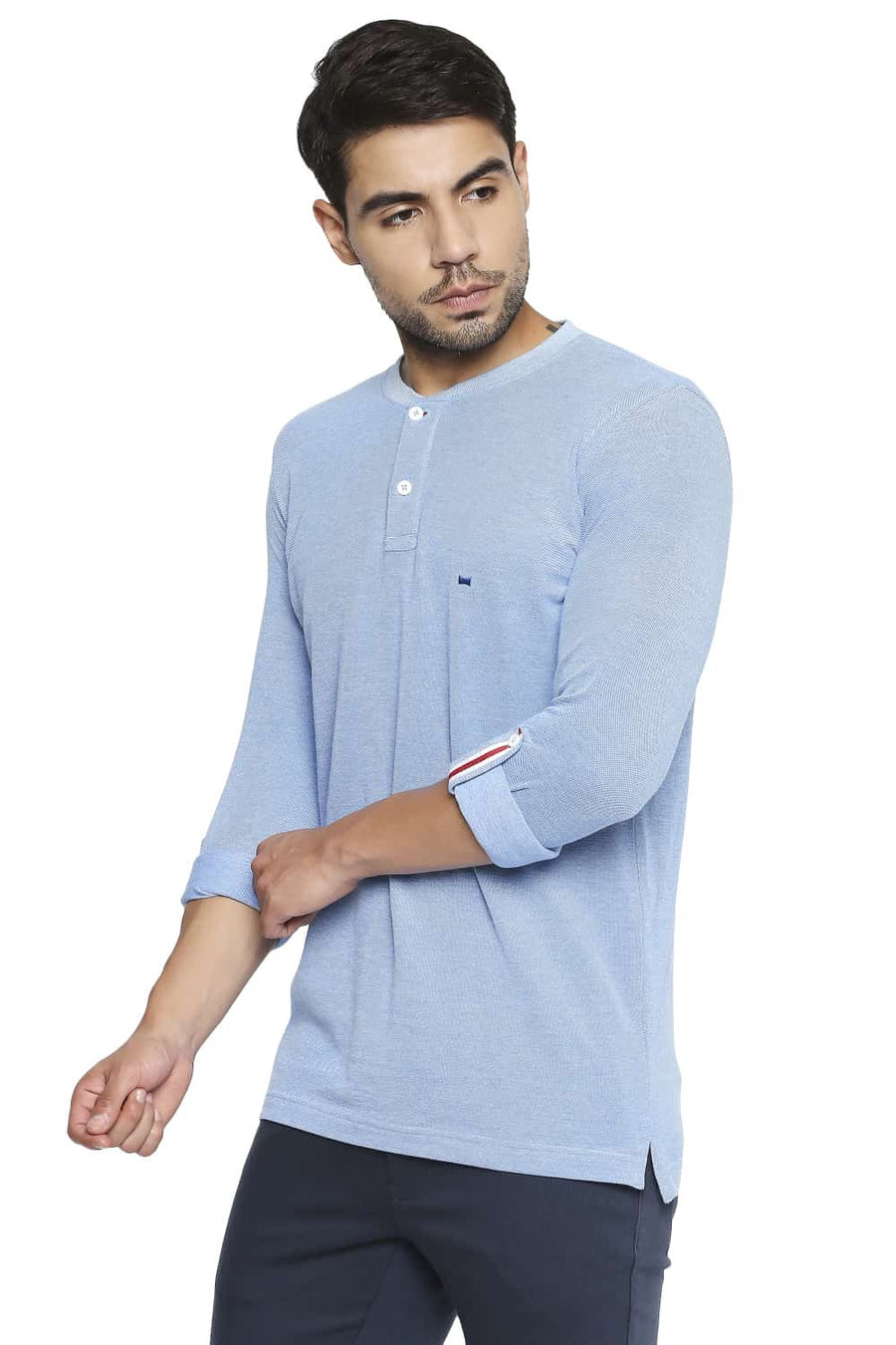 BASICS MUSCLE FIT FRENCH BLUE HENLEY T SHIRT
