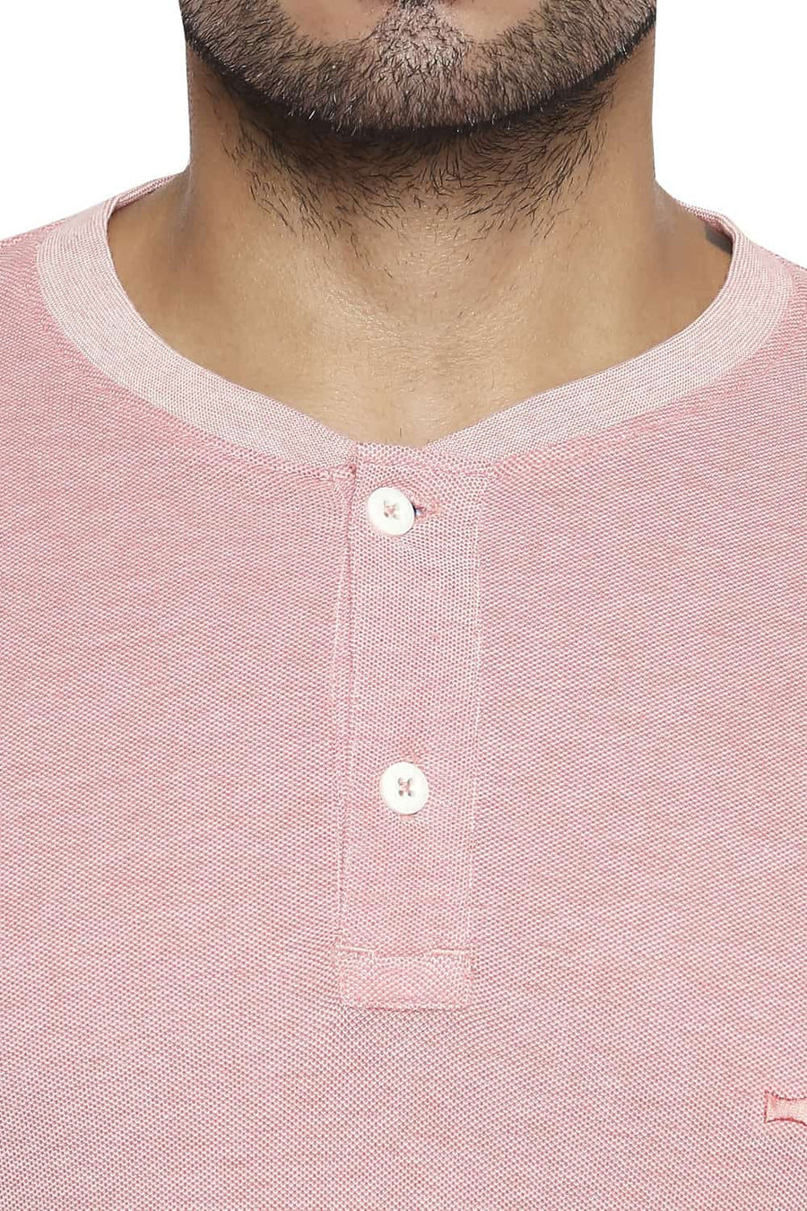 BASICS MUSCLE FIT GEORGIA PEACH HENLEY T SHIRT