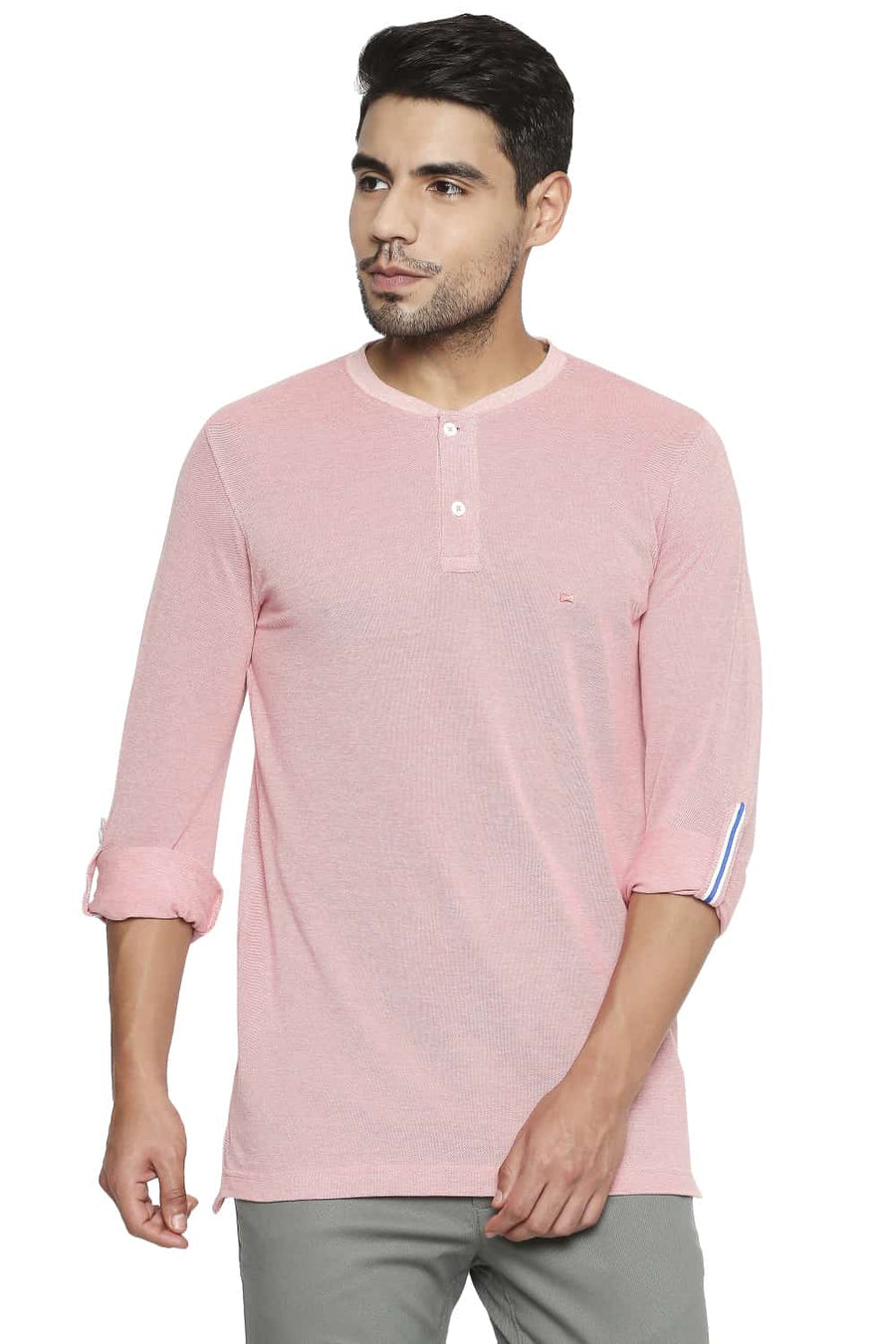 BASICS MUSCLE FIT GEORGIA PEACH HENLEY T SHIRT