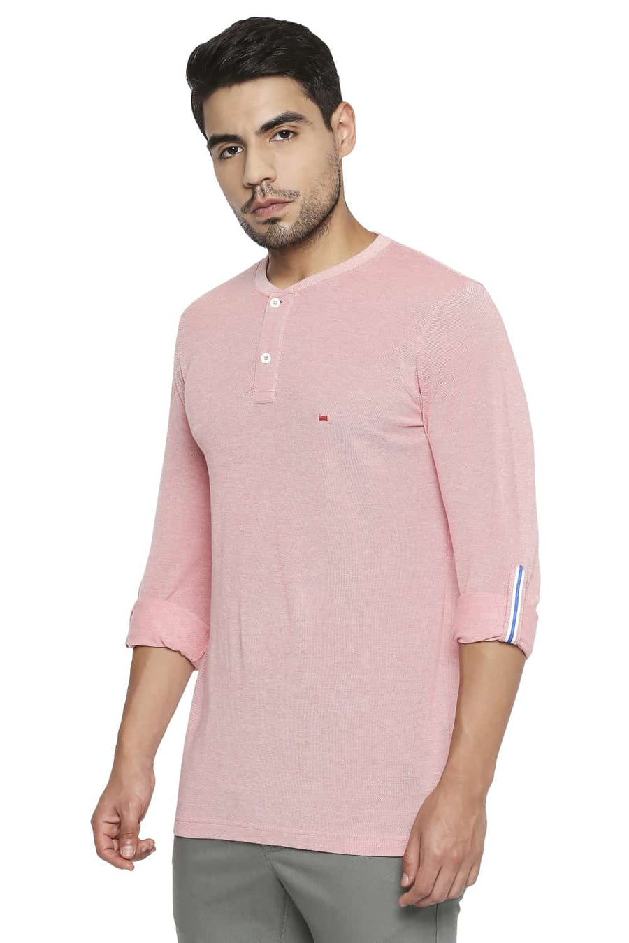 BASICS MUSCLE FIT GEORGIA PEACH HENLEY T SHIRT