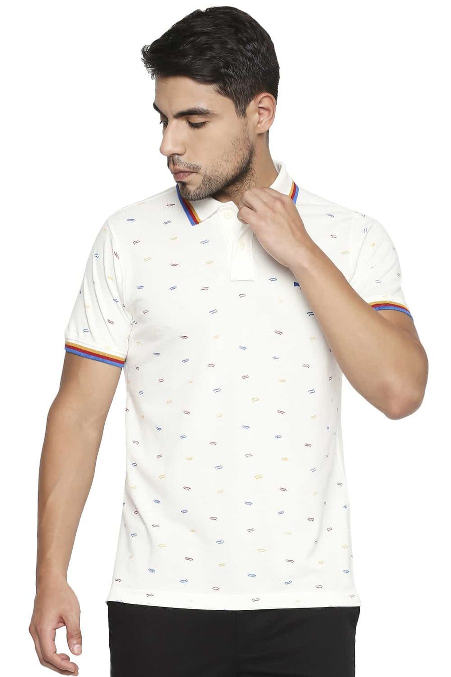 BASICS MUSCLE FIT CANNOLI CREAM PRINTED POLO T SHIRT