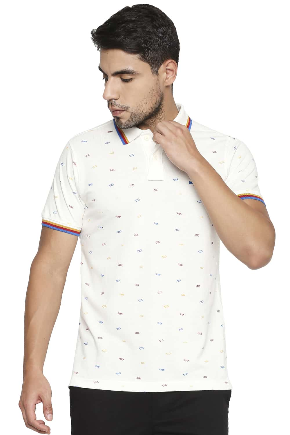 BASICS MUSCLE FIT PRINTED POLO T SHIRT