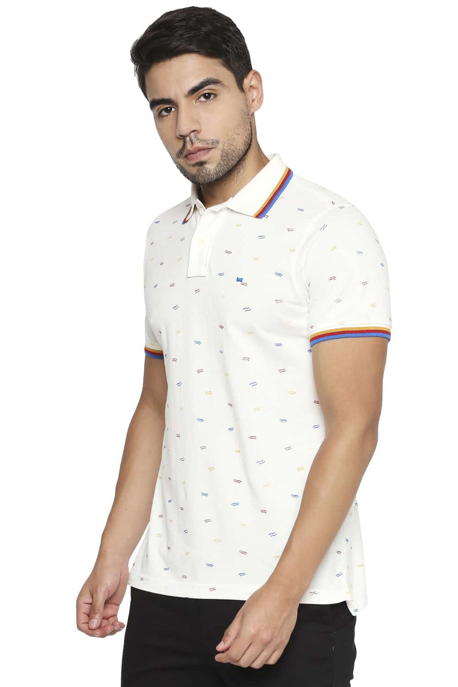 BASICS MUSCLE FIT CANNOLI CREAM PRINTED POLO T SHIRT