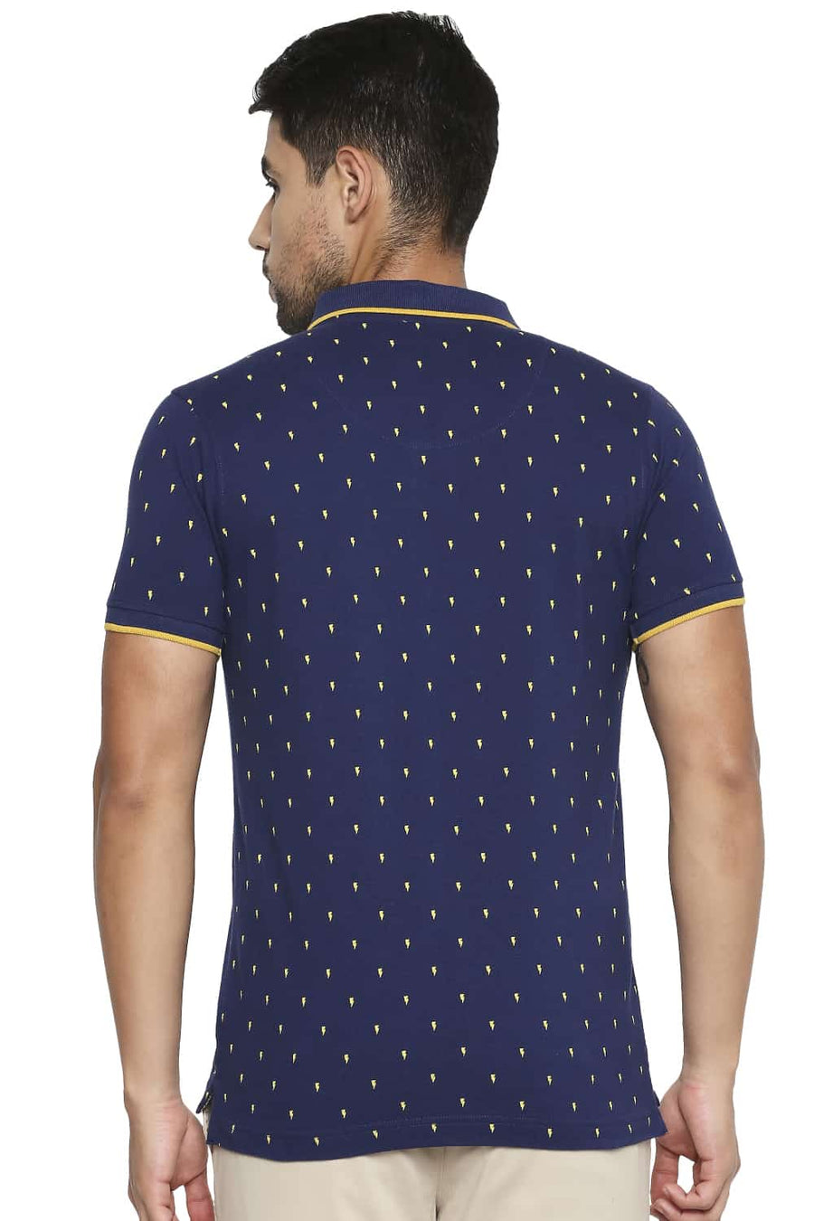 BASICS MUSCLE FIT MEDIEVAL BLUE PRINTED POLO T SHIRT
