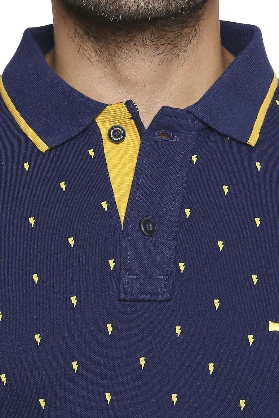 BASICS MUSCLE FIT MEDIEVAL BLUE PRINTED POLO T SHIRT