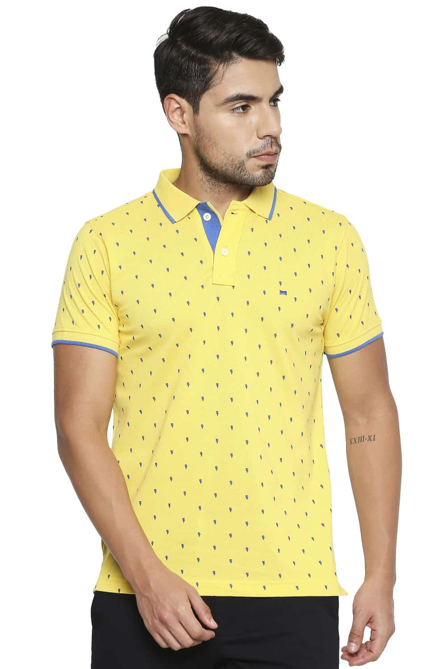 BASICS MUSCLE FIT HABANERO GOLD PRINTED POLO T SHIRT