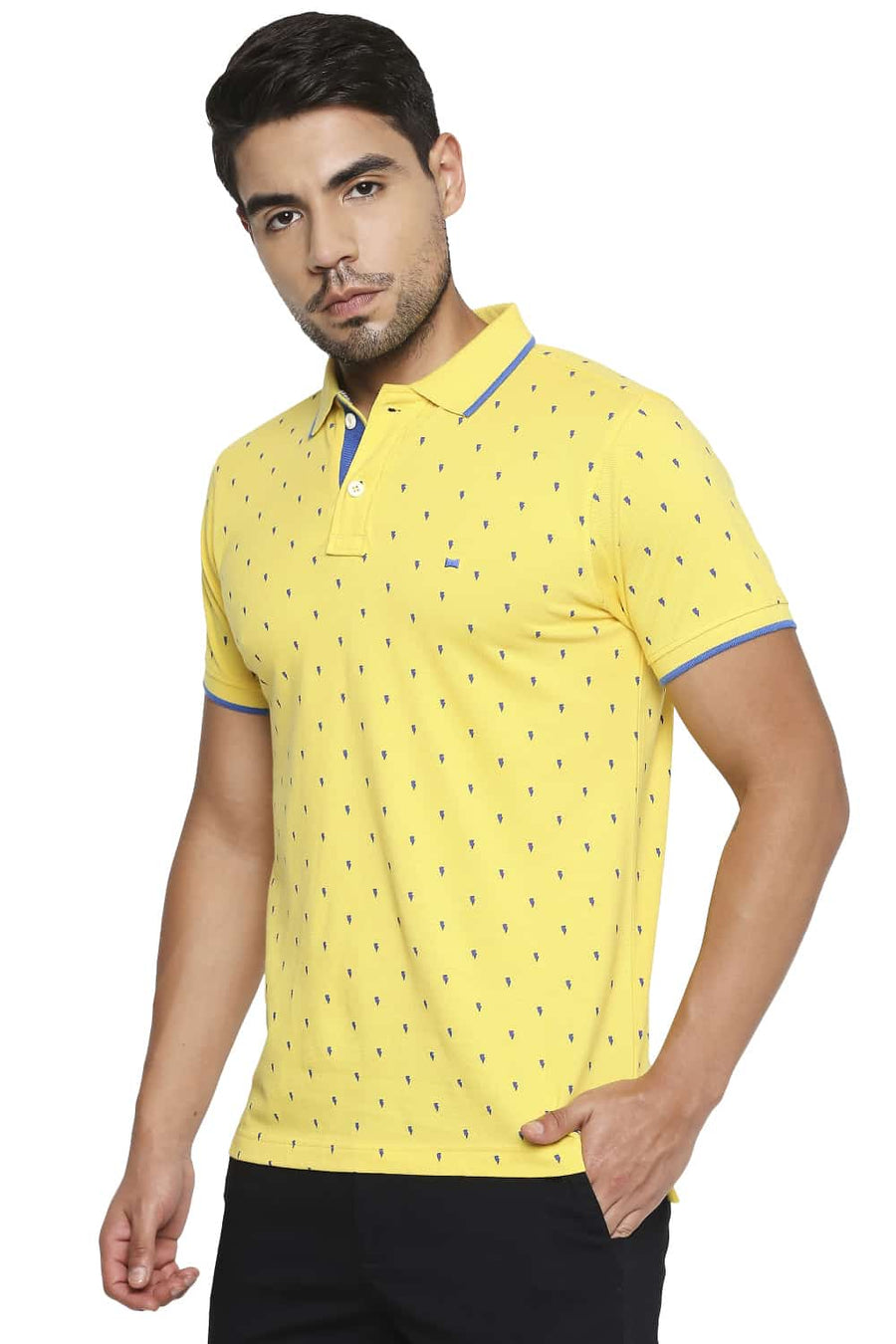 BASICS MUSCLE FIT HABANERO GOLD PRINTED POLO T SHIRT
