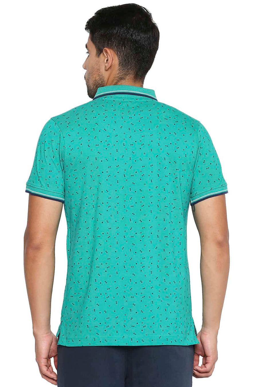 BASICS MUSCLE FIT PEACOCK GREEN PRINTED POLO T SHIRT