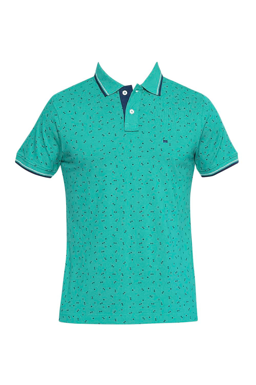 BASICS MUSCLE FIT PEACOCK GREEN PRINTED POLO T SHIRT