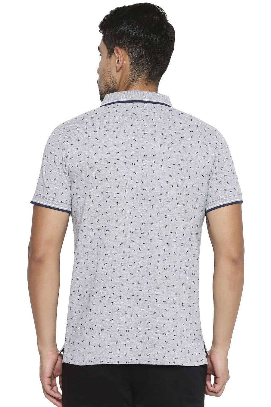 BASICS MUSCLE FIT HEATHER GREY PRINTED POLO T SHIRT