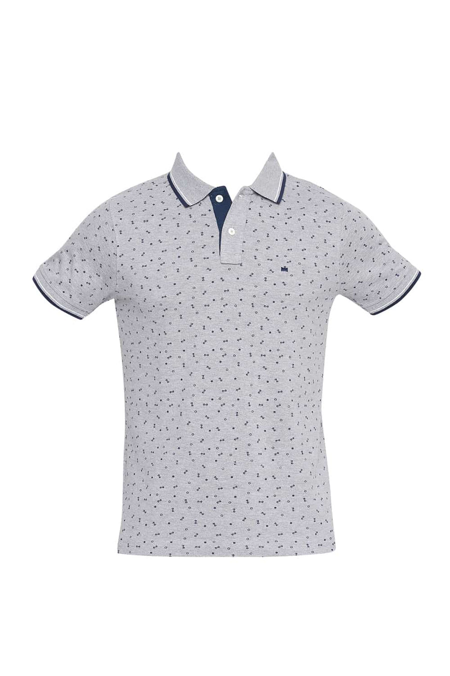 BASICS MUSCLE FIT HEATHER GREY PRINTED POLO T SHIRT